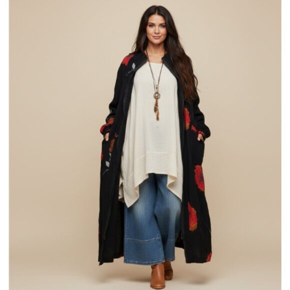 BREAD & BUTTER Womens Small Gauze Floral Oversized Lagenlook Artsy Jacket - Picture 1 of 14